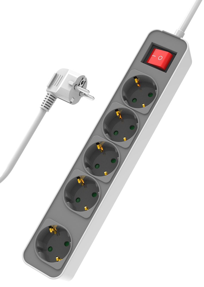 POWERTECH πολύπριζο ασφαλείας, 5x schuko, 16A, 1.4m, λευκό