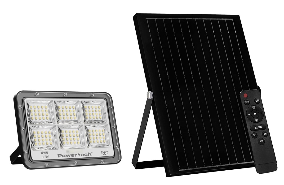 LED ηλιακός προβολέας με τηλεχειριστήριο, 60W, 4000K, 750lm, IP66