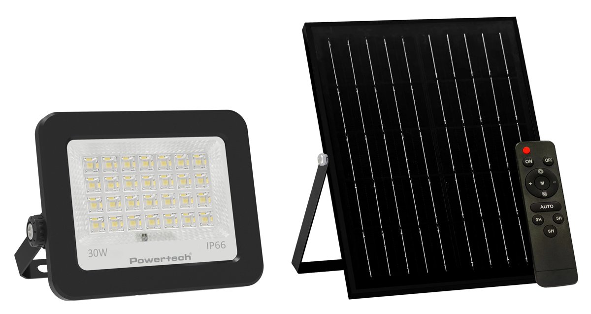 LED ηλιακός προβολέας PT-1461 με τηλεχειριστήριο, 30W, 4000K, 400lm, IP66
