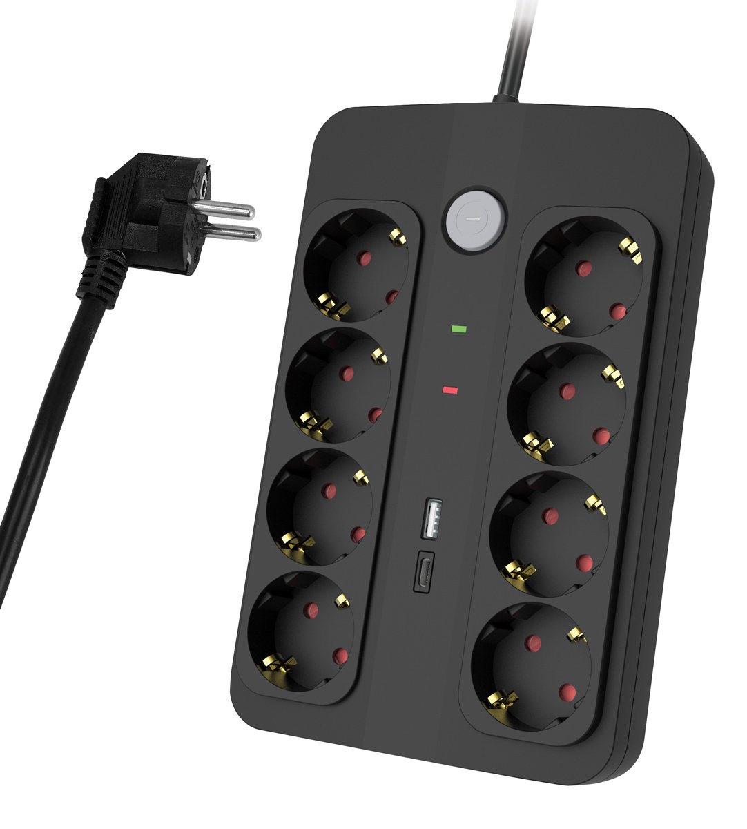 POWERTECH πολύπριζο ασφαλείας, 8 θέσεων, με USB & USB-C θύρες, 16A, 1.5m