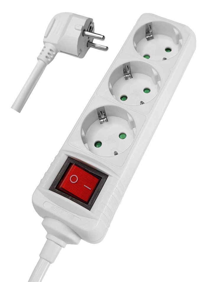POWERTECH πολύπριζο , 3x schuko, 16A, 1.5m, λευκό