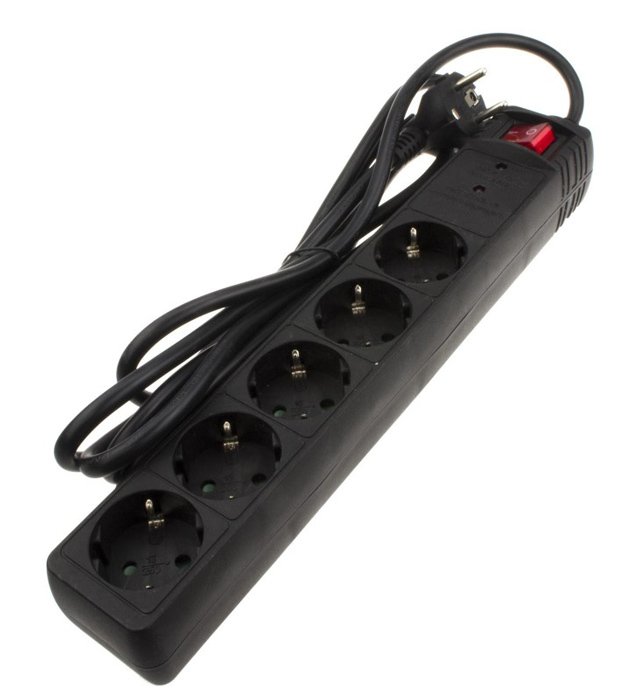 POWERTECH πολύπριζο ασφαλείας, 5x schuko, 16A, 1.5m, μαύρο